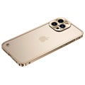 iPhone 13 Pro Max Metalowy Bumper z Tyłem ze Szkła Hartowanego - Złoto