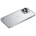 iPhone 13 Pro Max Metalowy Bumper z Tyłem ze Szkła Hartowanego - Srebrny