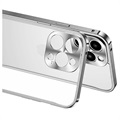 iPhone 13 Pro Max Metalowy Bumper z Tyłem ze Szkła Hartowanego - Srebrny