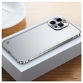 iPhone 13 Pro Max Metalowy Bumper z Tyłem ze Szkła Hartowanego - Srebrny
