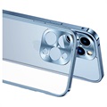 iPhone 13 Pro Metalowy Bumper z Tyłem ze Szkła Hartowanego - Błękit
