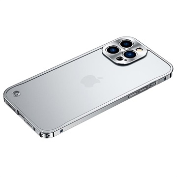 iPhone 13 Pro Metalowy Bumper z Tyłem ze Szkła Hartowanego - Srebrny