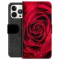 Etui Portfel Premium - iPhone 13 Pro - Róża