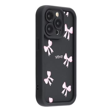 Stylowe wstrząsoodporne etui TPU iPhone 13 Pro z podniesionymi krawędziami - czarny / kokardka