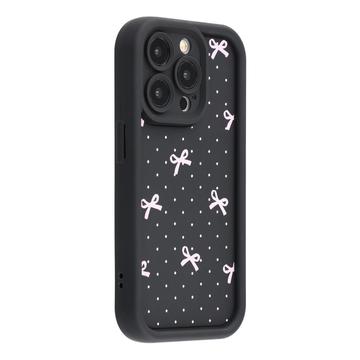 Stylowe, wstrząsoodporne etui TPU iPhone 13 Pro z podniesionymi krawędziami - czarne / kokarda w kropki