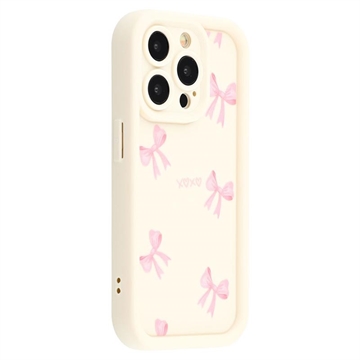 Stylowe, wstrząsoodporne etui TPU iPhone 13 Pro z podniesionymi krawędziami - białe / kokardka