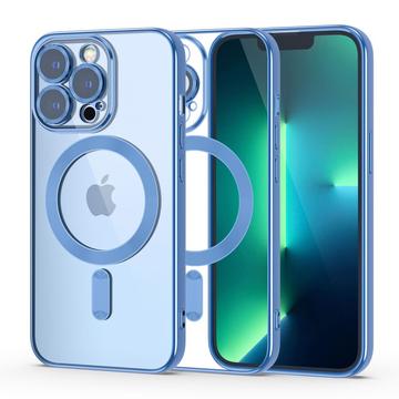 Etui Tech-Protect MagShine na iPhone\'a 14 - kompatybilne z MagSafe - niebieskie/przezroczyste