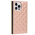 iPhone 13 Pro Etui-Portfel z Lusterkiem do Makijażu - Różowe Złoto