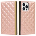 iPhone 13 Pro Etui-Portfel z Lusterkiem do Makijażu - Różowe Złoto