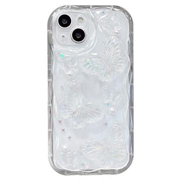 iPhone 14 Etui TPU z motywem motyla i perły - przezroczyste