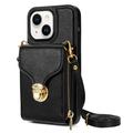 Uniwersalne etui iPhone 14 Plus z portfelem i paskiem - czarne