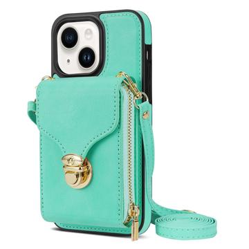 Uniwersalne etui  iPhone 14 Plus z portfelem i paskiem - miętowe