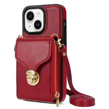 Uniwersalne etui iPhone 14 Plus z portfelem i paskiem - czerwone
