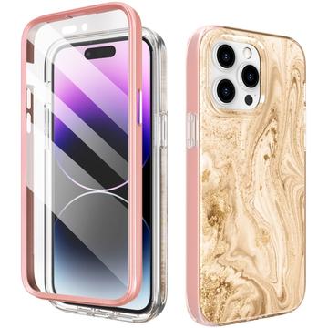 iPhone 14 Pro Hybrydowe etui z ochroną 360 stopni Ahastyle WE13 - Złoty marmur