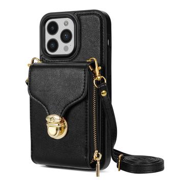 Uniwersalne etui iPhone 14 Pro z portfelem i paskiem - czarne