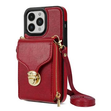 Uniwersalne etui iPhone 14 Pro z portfelem i paskiem - czerwone