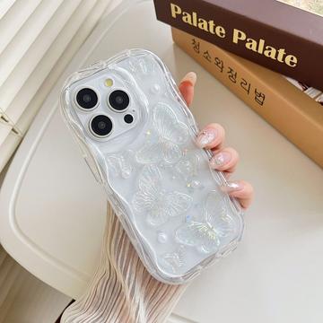 iPhone 14 Pro Etui TPU z motywem motyla i perły - przezroczyste