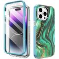 iPhone 14 Pro Max Hybrydowe etui z ochroną 360 stopni Ahastyle WE13 - Zielony marmur