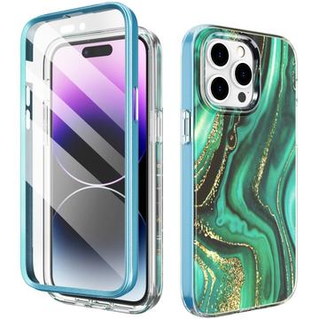 iPhone 14 Pro Max Hybrydowe etui z ochroną 360 stopni Ahastyle WE13 - Zielony marmur
