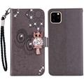 iPhone 14 Pro Max Owl Rhinestone Wallet Case - szary
