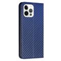 iPhone 14 Pro Max Etui z Portfelem - Włókno Węglowe - Błękit