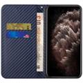 iPhone 14 Pro Max Etui z Portfelem - Włókno Węglowe - Błękit