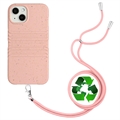 iPhone 14 Biodegradowalne Etui z Serii String z Paskiem - Różowy