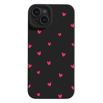 iPhone 15 Smukłe etui z TPU ze wzorem w serca - czarny / czerwony