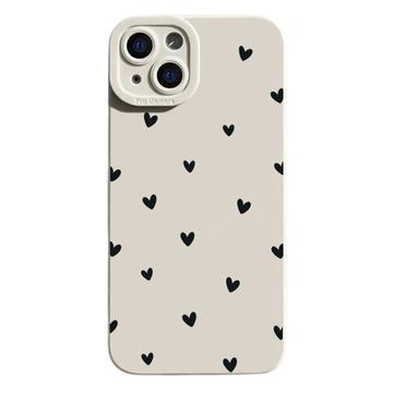 iPhone 15 Smukłe etui z TPU ze wzorem w serca - biały/czarny