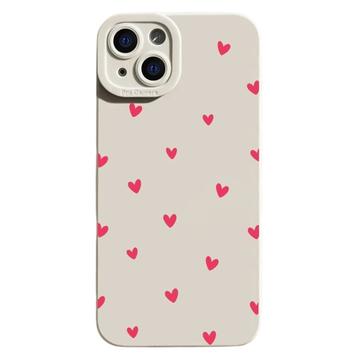 iPhone 15 Smukłe etui z TPU ze wzorem w serca - biały / czerwony
