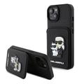 iPhone 15 Karl Lagerfeld Saffiano Card Slot Stand Karl & Choupette Case - czarny