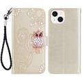 iPhone 15 Etui na Portfel Kryształ Sowa - Złoto