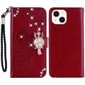 iPhone 15 Etui na Portfel Kryształ Sowa - Czerwony