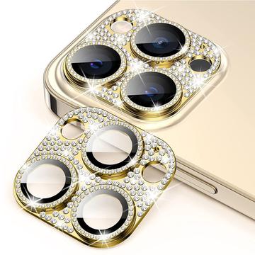 iPhone 15 Pro/15 Pro Max Hartowane Szkło Ochronne na Aparat Hat Prince Glitter - Złoto