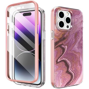 iPhone 15 Pro Hybrydowe etui z ochroną 360 stopni Ahastyle WE13 - Fioletowy marmur
