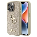 iPhone 15 Pro Etui Guess Fixed Glitter 4G Metal Logo - Złoto