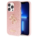 iPhone 15 Pro Etui Guess Fixed Glitter 4G Metal Logo - Róż