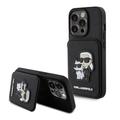 iPhone 15 Pro Karl Lagerfeld Saffiano Card Slot Stand Karl & Choupette Case - czarny