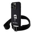 iPhone 15 Pro Karl Lagerfeld Saffiano Crossbody Metal Ikonik Case - Czarny