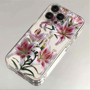 iPhone 15 Pro Max Etui TPU z kwiatowym wzorem - różowa lilia