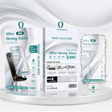 Hartowane szkło ochronne na ekran iPhone 15 Pro Max HD z automatycznym narzędziem do usuwania kurzu - 9H