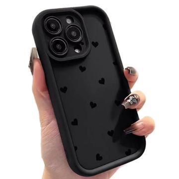 Wstrząsoodporne etui TPU iPhone 15 Pro Max z wzorem serca i podniesionymi krawędziami - czarne