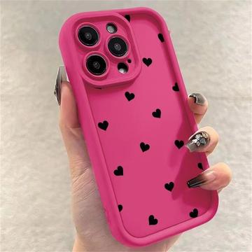 Wstrząsoodporne etui TPU iPhone 15 Pro Max Heart Pattern z podniesionymi krawędziami - Ciemny Róż
