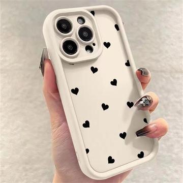 Wstrząsoodporne etui TPU iPhone 15 Pro Max z wzorem serca i podniesionymi krawędziami - białe