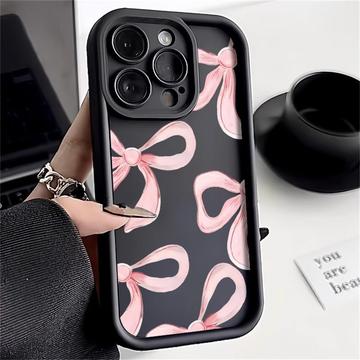 Stylowe, wstrząsoodporne etui TPU iPhone 15 Pro Max z podniesionymi krawędziami - czarny / duża kokarda