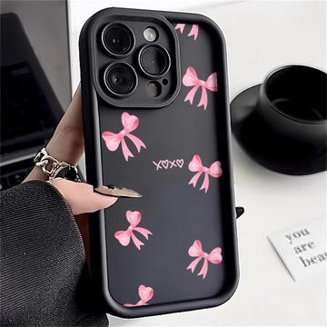 Stylowe wstrząsoodporne etui TPU iPhone 15 Pro Max z podniesionymi krawędziami - czarny / kokardka