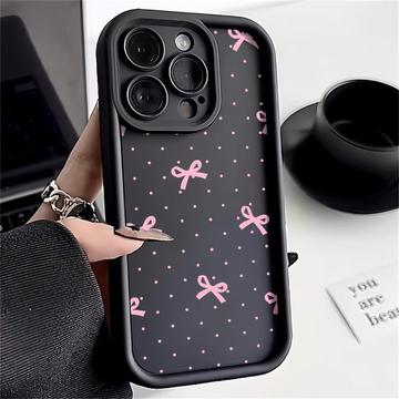 Stylowe, wstrząsoodporne etui TPU iPhone 15 Pro Max z podniesionymi krawędziami - czarne / kokarda w kropki