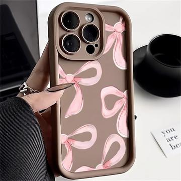 Stylowe, wstrząsoodporne etui TPU iPhone 15 Pro Max z podniesionymi krawędziami - brązowe / duża kokarda