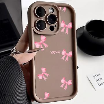 Stylowe wstrząsoodporne etui TPU na iPhone 15 Pro Max z podniesionymi krawędziami - brązowe / kokardka