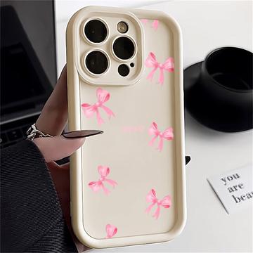 Stylowe, wstrząsoodporne etui TPU iPhone 15 Pro Max z podniesionymi krawędziami - białe / kokardka